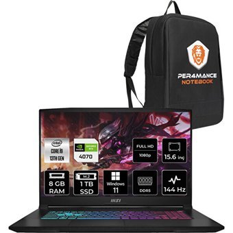 MSI Katana 15 B13VGK1469XTRP383 Harici GeForce RTX 4070 Intel Core i9 13900H 8 GB Ram 1 TB SSD 15.6 inç Full HD Windows 11 Pro Oyuncu Laptop + PER4 Çanta