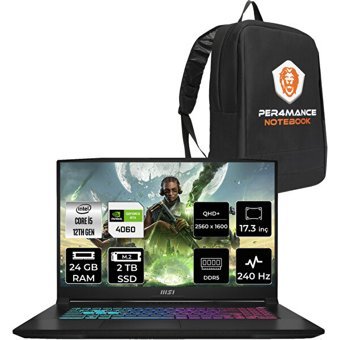 MSI Katana 17 B12VFK1031XTRP314 Harici GeForce RTX 4060 Intel Core i5 12450H 24 GB Ram 2 TB SSD 17.3 inç Full HD FreeDos Oyuncu Laptop + PER4 Çanta