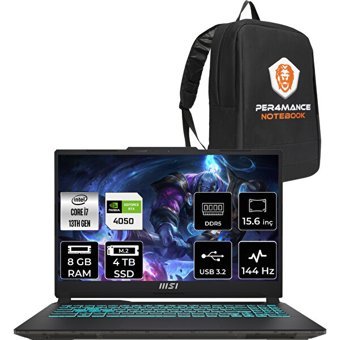 MSI Cyborg 15 A13VE897XTRP305 Harici GeForce RTX 4050 Intel Core i7 13620H 8 GB Ram 4 TB SSD 15.6 inç Full HD FreeDos Oyuncu Laptop + PER4 Çanta