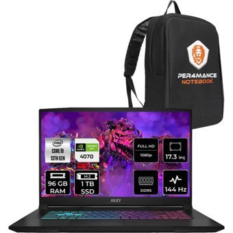 MSI Katana 17 B13VGK1242XTRP338 Harici GeForce RTX 4070 Intel Core i9 13900H 96 GB Ram 1 TB SSD 17.3 inç Full HD FreeDos Oyuncu Laptop + PER4 Çanta