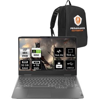 Lenovo LOQ 82XV00WYTXP320 Harici GeForce RTX 3050 Intel Core i5 12450H 32 GB Ram 4 TB SSD 15.6 inç Full HD FreeDos Oyuncu Laptop + PER4 Çanta