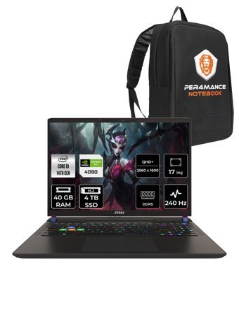 MSI Vector 17 HX A14VIG-879XTR Harici GeForce RTX 4090 Intel Core i9 14900HX 40 GB Ram 4 TB SSD 17 inç QHD FreeDos Oyuncu Laptop + PER4 Çanta