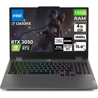Lenovo LOQ 83DV00G5TBT42 Harici GeForce RTX 3050 Intel Core i7 13650HX 16 GB Ram 4 TB SSD 15.6 inç Full HD FreeDos Oyuncu Laptop
