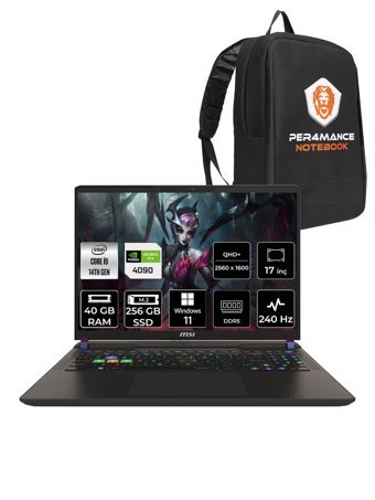 MSI Vector 17 HX A14VIG-879XTR Harici GeForce RTX 4090 Intel Core i9 14900HX 40 GB Ram 256 GB SSD 17 inç QHD Windows 11 Home Oyuncu Laptop + PER4 Çanta