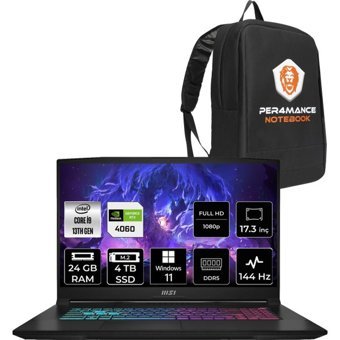 MSI Katana 17 B13VFK1018TRP355 Harici GeForce RTX 4060 Intel Core i9 13900H 24 GB Ram 4 TB SSD 17.3 inç Full HD Windows 11 Pro Oyuncu Laptop + PER4 Çanta