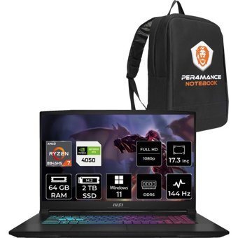 MSI Katana A17 AI B8VE853XTRP374 Harici GeForce RTX 4050 AMD Ryzen 7 8845HS 64 GB Ram 2 TB SSD 17.3 inç Full HD Windows 11 Home Oyuncu Laptop + PER4 Çanta