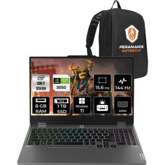 Lenovo LOQ 83DV00G5TRP383 Harici GeForce RTX 3050 Intel Core i7 13650HX 8 GB Ram 1 TB SSD 15.6 inç Full HD Windows 11 Pro Oyuncu Laptop + PER4 Çanta