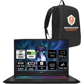 MSI Katana 17 B13VEK1036XTRP361 Harici GeForce RTX 4050 Intel Core i7 13620H 40 GB Ram 256 GB SSD 17.3 inç Full HD Windows 11 Home Oyuncu Laptop + PER4 Çanta