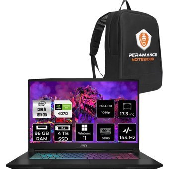 MSI Katana 17 B13VGK1242XTRP420 Harici GeForce RTX 4070 Intel Core i9 13900H 96 GB Ram 4 TB SSD 17.3 inç Full HD Windows 11 Pro Oyuncu Laptop + PER4 Çanta