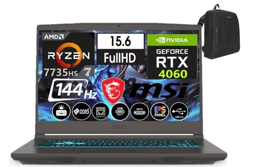 MSI Thin A15 B7VF-075XTRW34 Harici GeForce RTX 4060 AMD Ryzen 7 7735HS 64 GB DDR5 Ram 1 TB SSD 15.6 inç Full HD Windows 11 Home Oyuncu Laptop + WeblegelsinÇanta