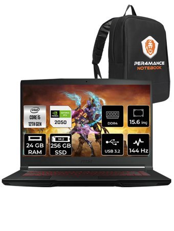MSI Thin GF63 12UCX-427XTR Harici GeForce RTX 2050 Intel Core i5 12450H 24 GB Ram 256 GB SSD 15.6 inç Full HD FreeDos Oyuncu Laptop + PER4 Çanta