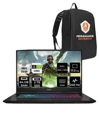 MSI Katana 17 B12VFK-1031XTR Harici GeForce RTX 4060 Intel Core i5 12450H 64 GB Ram 2 TB SSD 17.3 inç Full HD FreeDos Oyuncu Laptop + PER4 Çanta
