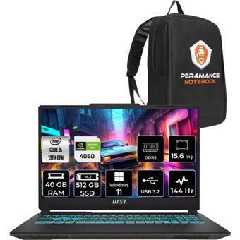 MSI Cyborg 15 A13VF895XTRP362 Harici GeForce RTX 4060 Intel Core i5 13420H 40 GB Ram 512 GB SSD 15.6 inç Full HD Windows 11 Home Oyuncu Laptop + PER4 Çanta