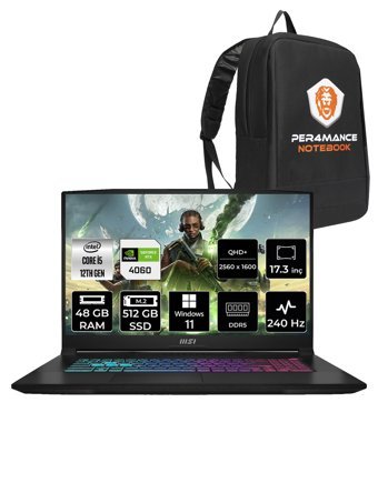 MSI Katana 17 B12VFK-1031XTR Harici GeForce RTX 4060 Intel Core i5 12450H 48 GB Ram 512 GB SSD 17.3 inç Full HD Windows 11 Home Oyuncu Laptop + PER4 Çanta
