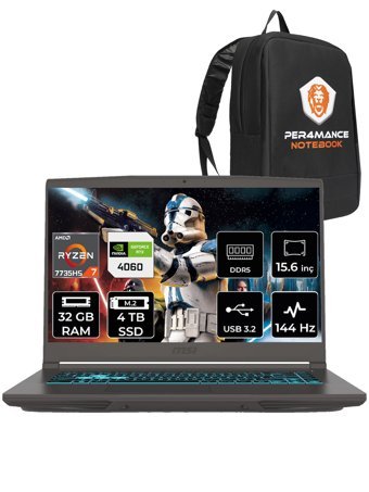 MSI Thin A15 B7VF-075XTR Harici GeForce RTX 4060 AMD Ryzen 7 7735HS 32 GB Ram 4 TB SSD 15.6 inç Full HD FreeDos Oyuncu Laptop + PER4 Çanta
