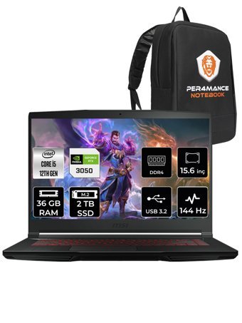 MSI Thin GF63 12UC-877XTR Harici GeForce RTX 3050 Intel Core i5 12450H 36 GB Ram 2 TB SSD 15.6 inç Full HD FreeDos Oyuncu Laptop + PER4 Çanta