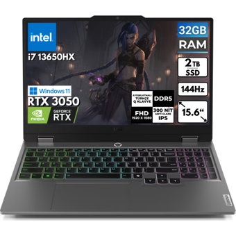 Lenovo LOQ 83DV00G5TBT23 Harici GeForce RTX 3050 Intel Core i7 13650HX 32 GB Ram 2 TB SSD 15.6 inç Full HD Windows 11 Pro Oyuncu Laptop