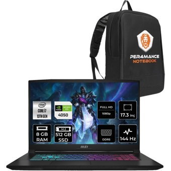 MSI Katana 17 B13VEK1036XTRP302 Harici GeForce RTX 4050 Intel Core i7 13620H 8 GB Ram 512 GB SSD 17.3 inç Full HD FreeDos Oyuncu Laptop + PER4 Çanta