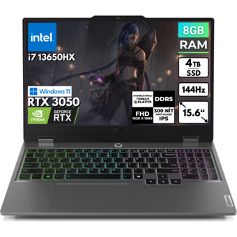 Lenovo LOQ 83DV00G5TBT36 Harici GeForce RTX 3050 Intel Core i7 13650HX 8 GB Ram 4 TB SSD 15.6 inç Full HD Windows 11 Pro Oyuncu Laptop