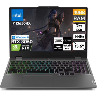 Lenovo LOQ 83DV00G5TBT20 Harici GeForce RTX 3050 Intel Core i7 13650HX 40 GB Ram 2 TB SSD 15.6 inç Full HD Windows 11 Home Oyuncu Laptop