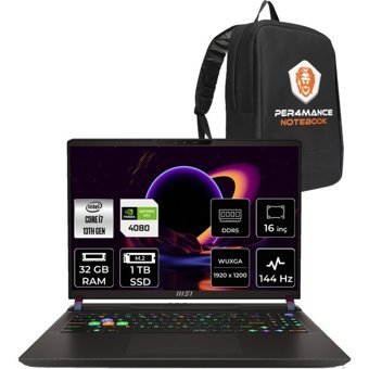 MSI Vector 16 HX A13VHG495TRP318 Harici GeForce RTX 4080 Intel Core i7 13700HX 32 GB Ram 1 TB SSD 16 inç Full HD FreeDos Oyuncu Laptop + PER4 Çanta