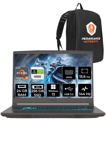 MSI Thin A15 B7VE-076XTR Harici GeForce RTX 4050 AMD Ryzen 5 7535HS 24 GB Ram 256 GB SSD 15.6 inç Full HD Windows 11 Home Oyuncu Laptop + PER4 Çanta