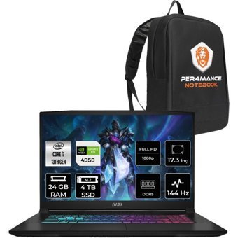 MSI Katana 17 B13VEK1036XTRP315 Harici GeForce RTX 4050 Intel Core i7 13620H 24 GB Ram 4 TB SSD 17.3 inç Full HD FreeDos Oyuncu Laptop + PER4 Çanta