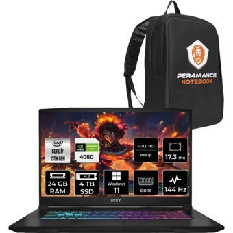 MSI Katana 17 B13VFK1037XTRP395 Harici GeForce RTX 4060 Intel Core i7 13620H 24 GB Ram 4 TB SSD 17.3 inç Full HD Windows 11 Pro Oyuncu Laptop + PER4 Çanta