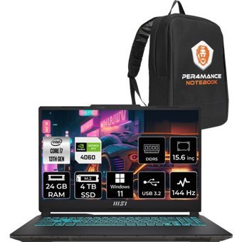 MSI Cyborg 15 A13VF893XTRP355 Harici GeForce RTX 4060 Intel Core i7 13620H 24 GB Ram 4 TB SSD 15.6 inç Full HD Windows 11 Home Oyuncu Laptop + PER4 Çanta