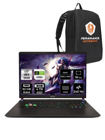 MSI Vector GP68HX 13VH-227XTR Harici GeForce RTX 4080 Intel Core i9 13980HX 32 GB Ram 4 TB SSD 16 inç QHD FreeDos Oyuncu Laptop + PER4 Çanta