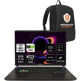 MSI Vector 16 A13VHG495TRP310 Harici GeForce RTX 4080 Intel Core i7 13700HX 16 GB Ram 4 TB SSD 16 inç Full HD FreeDos Oyuncu Laptop + PER4 Çanta