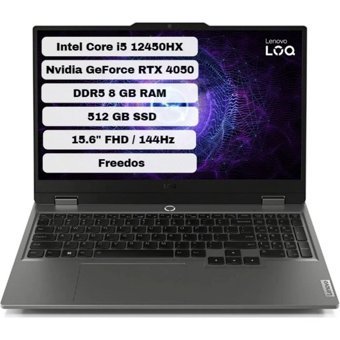 Lenovo LOQ 15IAX9 83GS007WTR Harici GeForce RTX 4050 Intel Core i5 12450HX 8 GB Ram 512 GB SSD 15.6 inç Full HD FreeDos Oyuncu Laptop