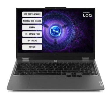 Lenovo LOQ 15IAX9 83GS007VTR01 Harici GeForce RTX 3050 Intel Core i5 12450HX 8 GB Ram 512 GB1 TB SSD 15.6 inç Full HD FreeDos Oyuncu Laptop
