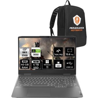 Lenovo LOQ 82XV00WYTXP365 Harici GeForce RTX 3050 Intel Core i5 12450H 40 GB Ram 4 TB SSD 15.6 inç Full HD Windows 11 Home Oyuncu Laptop + PER4 Çanta