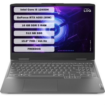 Lenovo LOQ 15IRH8 82XV00FYTX Harici GeForce RTX 4050 Intel Core i5 12450H 16 GB Ram 512 GB SSD 15.6 inç Full HD FreeDos Oyuncu Laptop