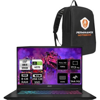 MSI Katana 17 B13VGK1242XTRP301 Harici GeForce RTX 4070 Intel Core i9 13900H 8 GB Ram 256 GB SSD 17.3 inç Full HD FreeDos Oyuncu Laptop + PER4 Çanta