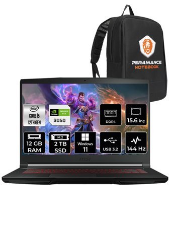 MSI Thin GF63 12UC-877XTR Harici GeForce RTX 3050 Intel Core i5 12450H 12 GB Ram 2 TB SSD 15.6 inç Full HD Windows 11 Pro Oyuncu Laptop + PER4 Çanta
