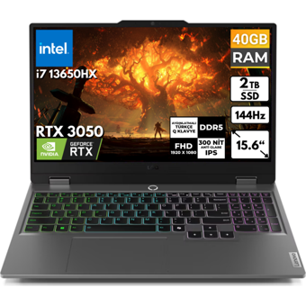 Lenovo LOQ 15IRX9 83DV00HSTBT30 Harici GeForce RTX 3050 Intel Core i7 13650HX 40 GB Ram 2 TB SSD 15.6 inç Full HD FreeDos Oyuncu Laptop