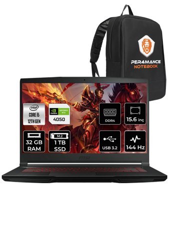 MSI Thin GF63 12VE-082XTR Harici GeForce RTX 4050 Intel Core i5 12450H 32 GB Ram 1 TB SSD 15.6 inç Full HD FreeDos Oyuncu Laptop + PER4 Çanta