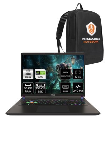 MSI Vector 17 HX A13VIG-674XTR Harici GeForce RTX 4090 Intel Core i9 13980HX 96 GB Ram 256 GB SSD 17 inç QHD FreeDos Oyuncu Laptop + PER4 Çanta