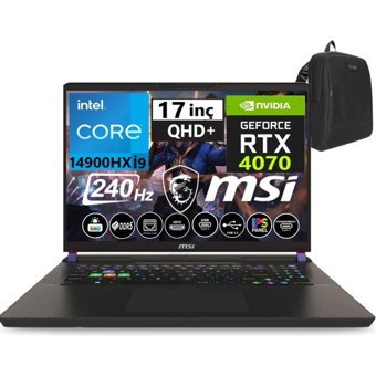 MSI Vector 17 HX A14VGG-229TRW38 Harici GeForce RTX 4070 Intel Core i9 14900HX 96 GB DDR5 Ram 1 TB SSD 17 inç QHD Windows 11 Home Oyuncu Laptop + WeblegelsinÇanta