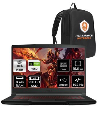 MSI Thin GF63 12VE-082XTR Harici GeForce RTX 4050 Intel Core i5 12450H 8 GB Ram 256 GB SSD 15.6 inç Full HD FreeDos Oyuncu Laptop + PER4 Çanta