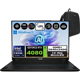 MSI Stealth 18 AI Studio A1VHG035TRH01 Harici GeForce RTX 4080 Intel Core Ultra 9 185H 32 GB Ram 2 TB SSD 18 inç Uhd Windows 11 Home Oyuncu Laptop + Zetta Çanta