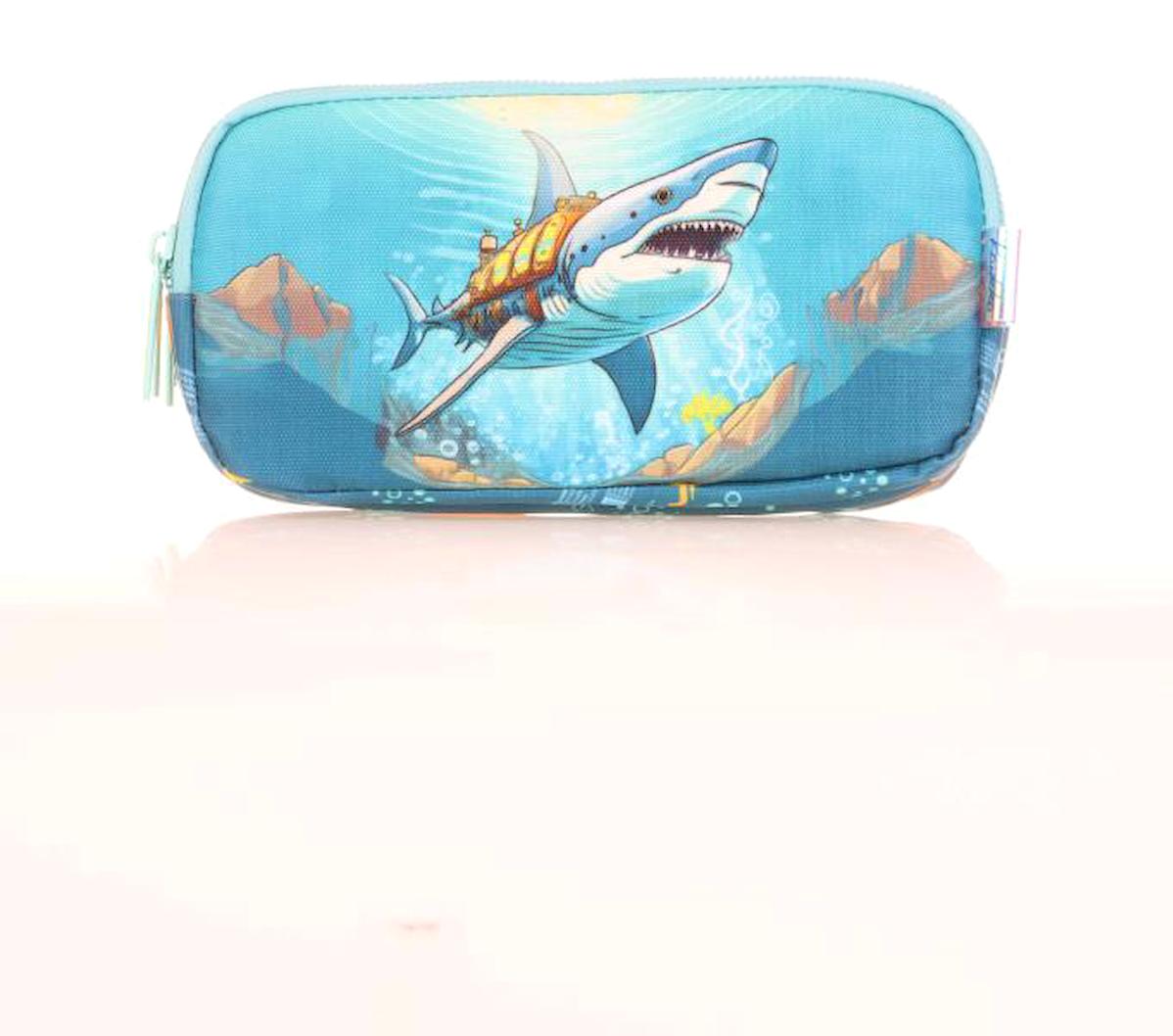 Kaukko Kids Sweet Submarine L8187 Mavi Desenli Bez Bölmeli 3 Gözlü Dikdörtgen Cüzdan Kalemlik