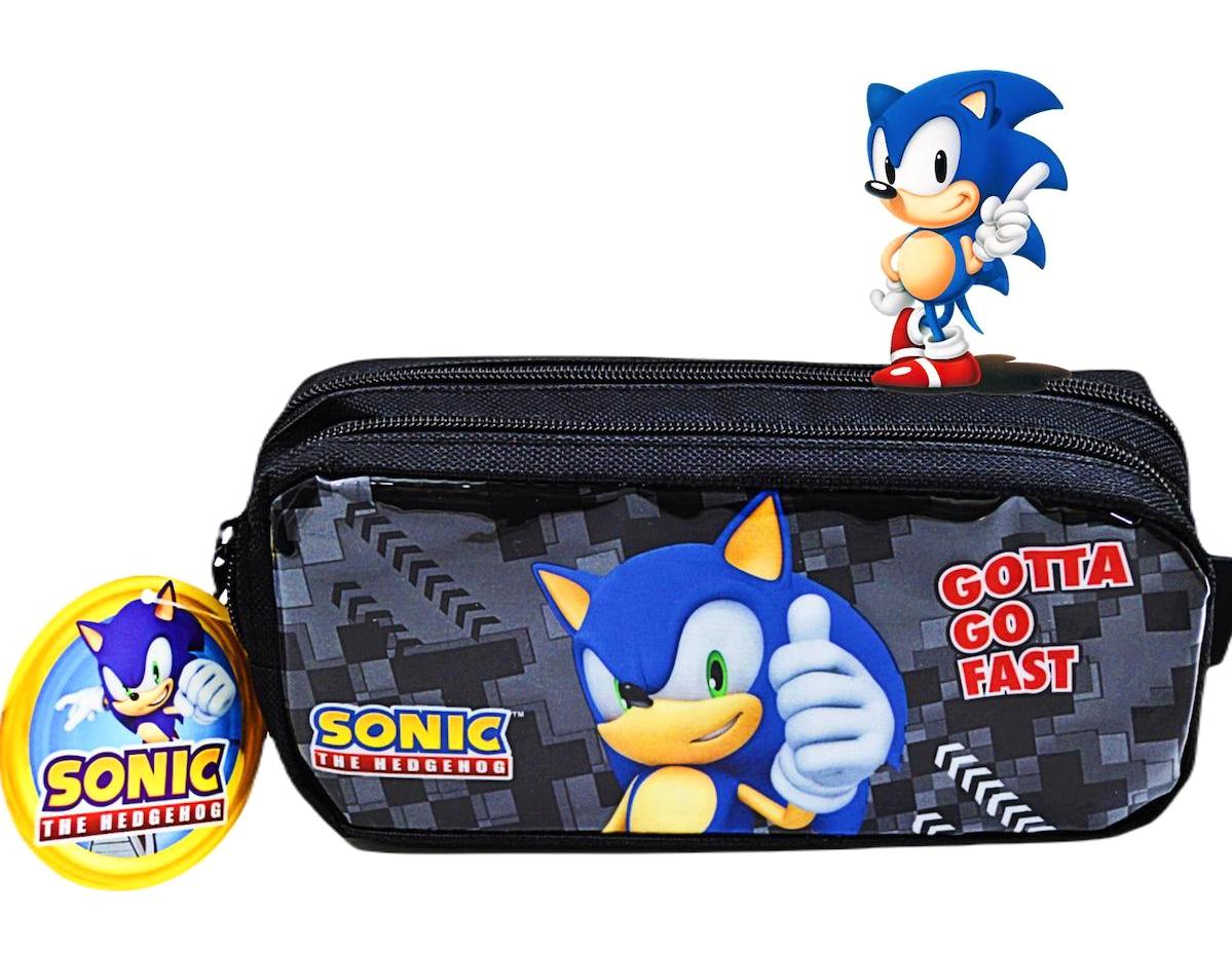 Sonic Lisanslı 2069 Siyah Baskılı Bez Bölmeli Çift Gözlü Dikdörtgen Cüzdan Kalemlik