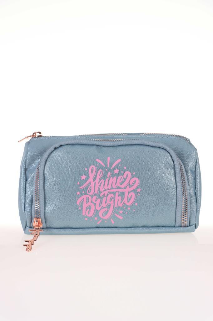 Kaukko Sparkle Plump K2308 Gri - Antrasit Baskılı Bez Bölmeli Çift Gözlü Dikdörtgen Cüzdan Kalemlik