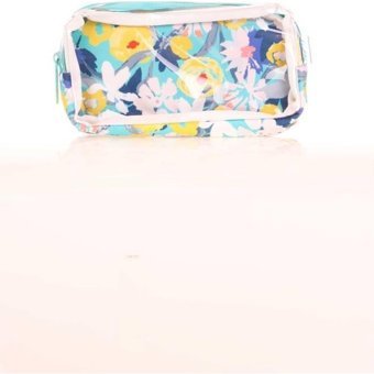 Kaukko Transparent Spring Flowers K2615 Çok Renkli Desenli Bez Bölmeli Çift Gözlü Dikdörtgen Cüzdan Kalemlik