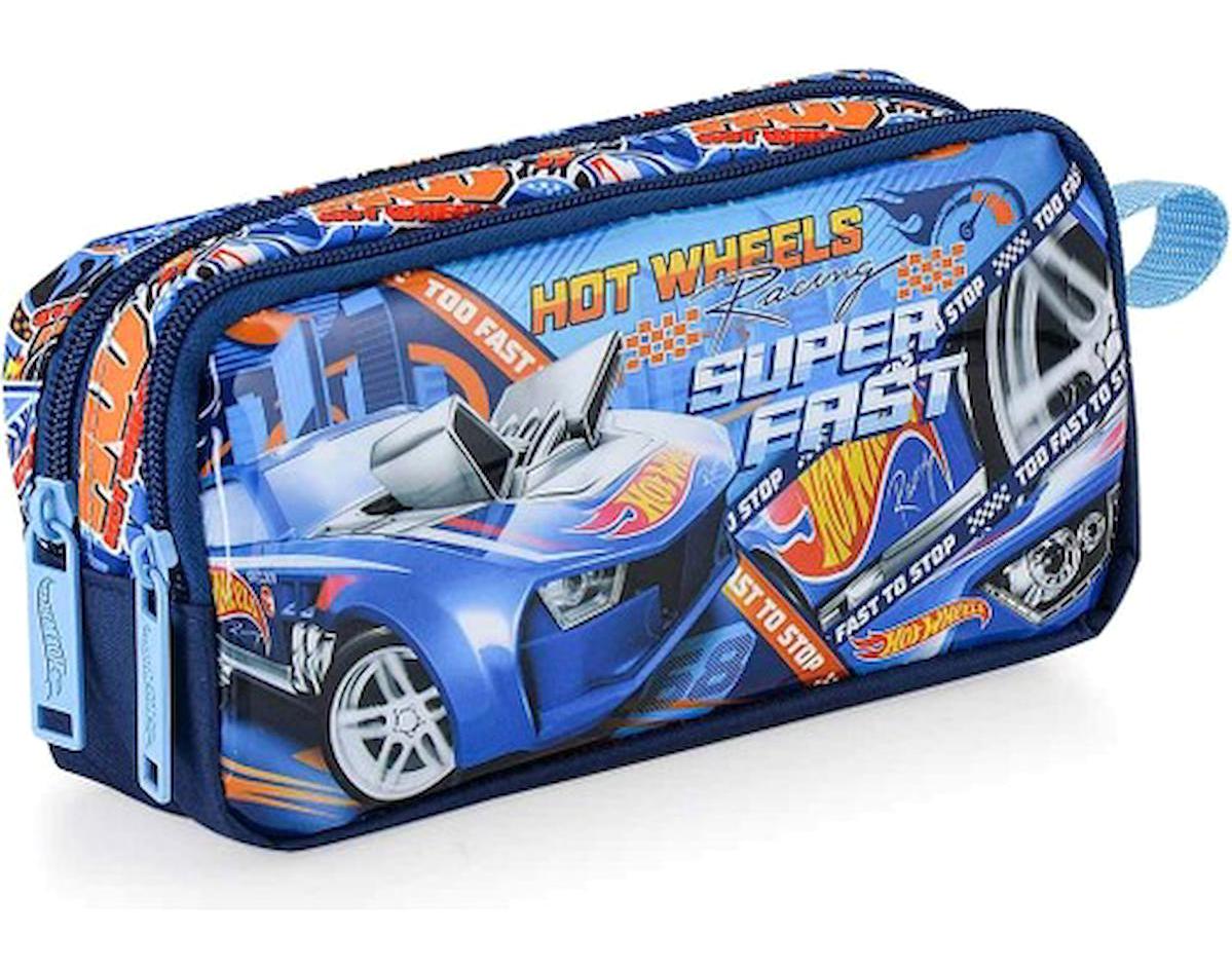 Mikro 48375 Hot Wheels Mavi Baskılı Bez Bölmeli Çift Gözlü Dikdörtgen Cüzdan Kalemlik