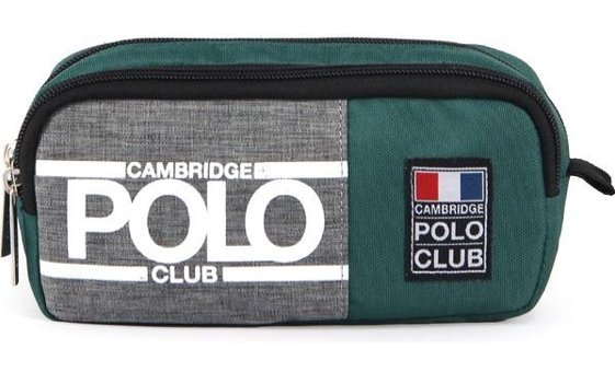 Cambridge Polo Club Street Style Gri-Yeşil Baskılı Bez Bölmeli Çift Gözlü Dikdörtgen Cüzdan Kalemlik