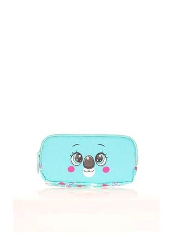 Kaukko Kids ı Cute Face Koala L8143 Mavi Desenli Bez Bölmeli 3 Gözlü Dikdörtgen Cüzdan Kalemlik